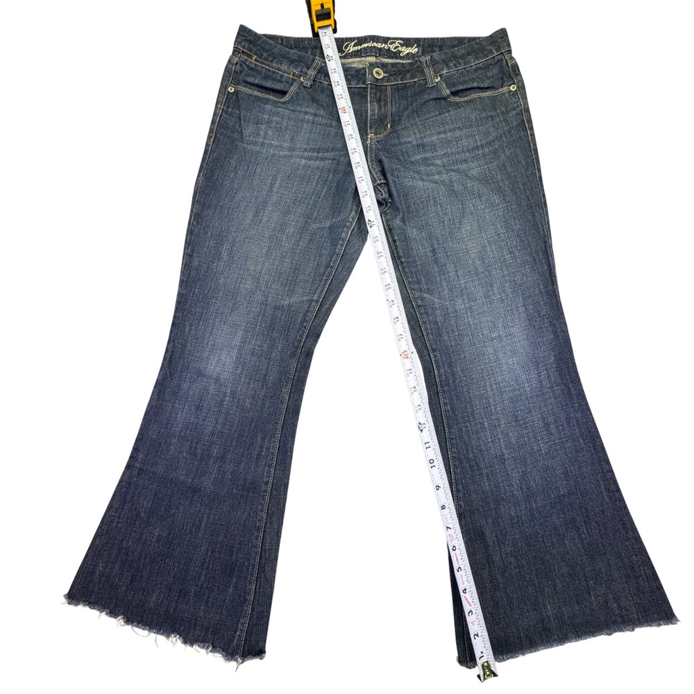 American Eagle Jeans Women's Size 12 Y2K Real Flare Dark Wash Raw Hem Denim Blue
